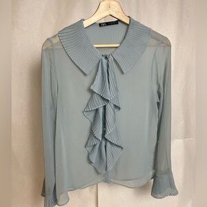 Zara Women's Light Blue Pleated Blouse